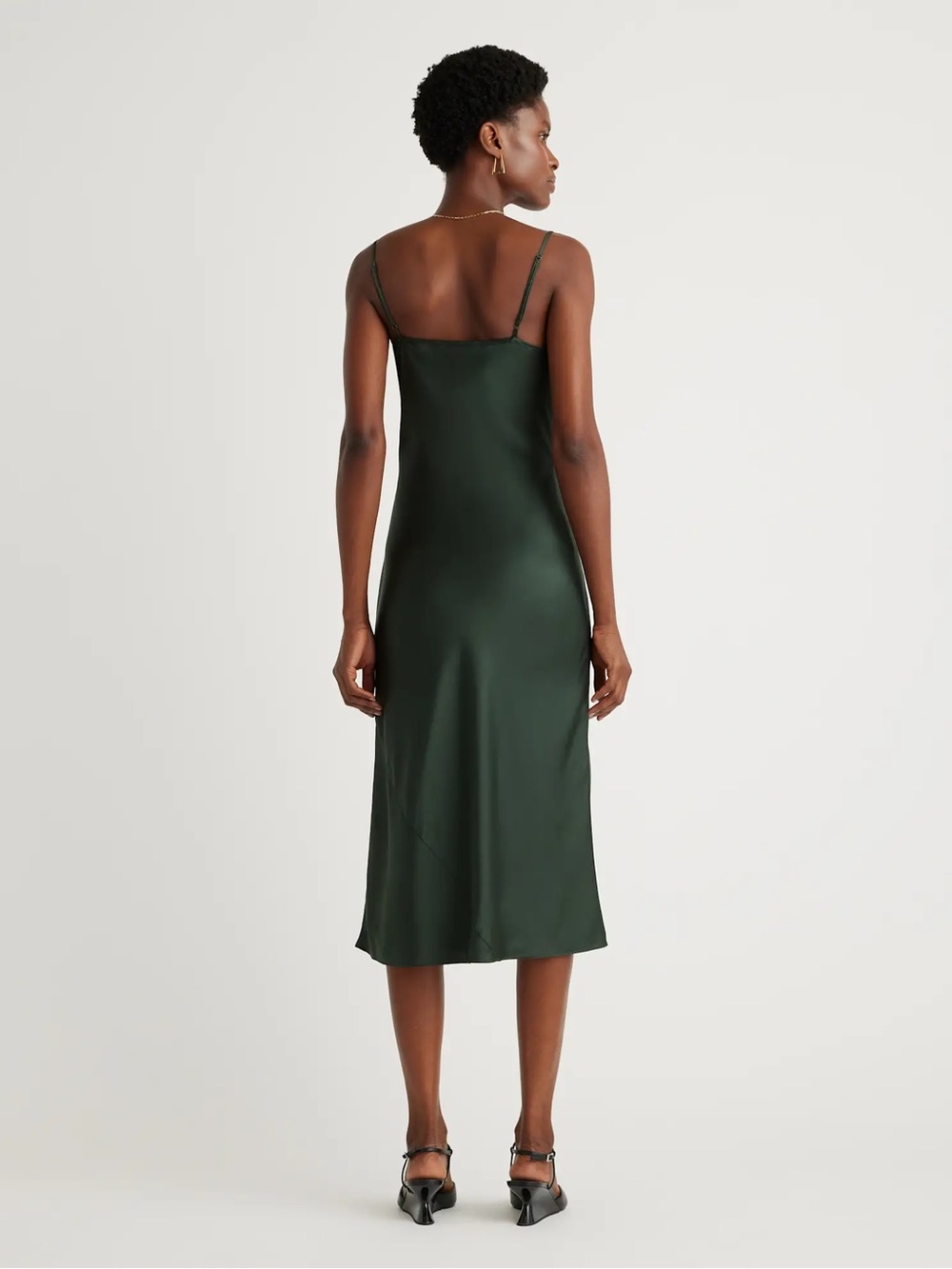 Quince Washable Silk Bias Cut Midi Dress Forest Green XS - Picture 14 of 15
